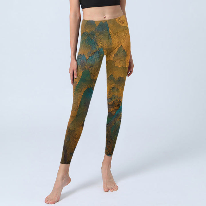 Buddha Stones Ciemny Złoty Rod Górski Nadruk Fitness Legginsy Damskie Spodnie Do Jogi - image 5