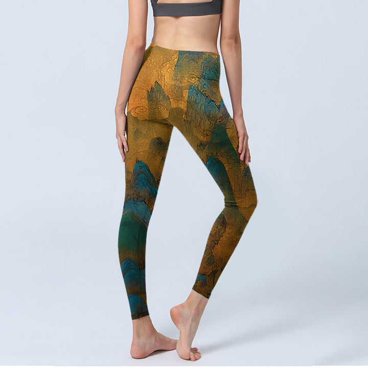 Buddha Stones Ciemny Złoty Rod Górski Nadruk Fitness Legginsy Damskie Spodnie Do Jogi - image 5