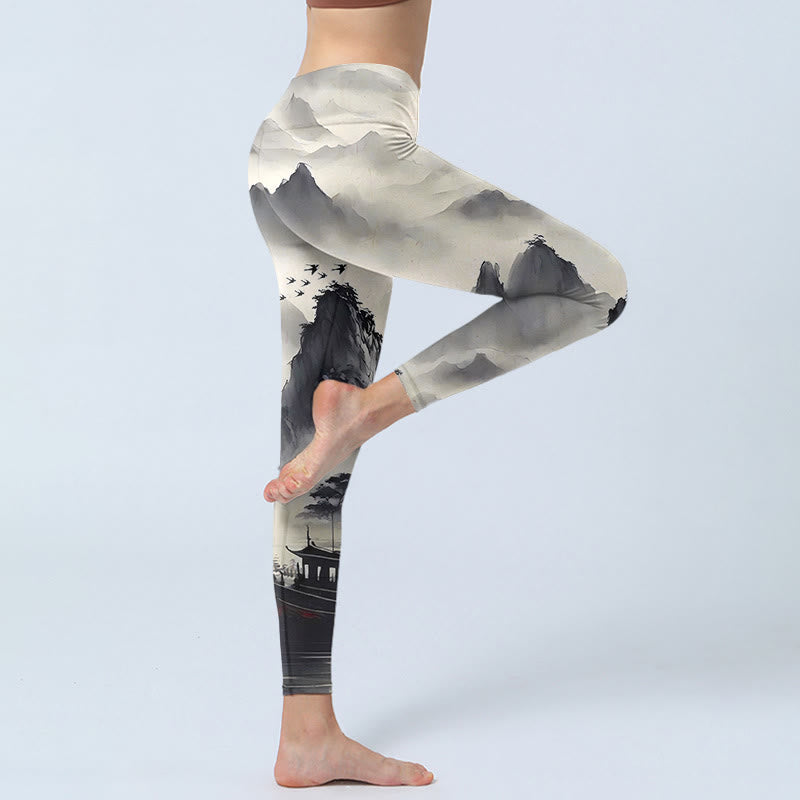 Buddha Stones Splash-ink Krajobraz Malowanie Drukuj Leginsy Fitness Damskie Spodnie Do Jogi - image 5