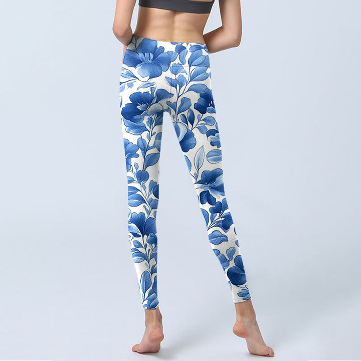 Buddha Stones Niebieskie Kwiaty Nadruk Legginsy Fitness Damskie Spodnie Do Jogi - image 7