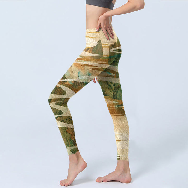 Buddha Stones Góry Chmury Mgła Drukuj Fitness Legginsy Damskie Spodnie do Jogi - image 4