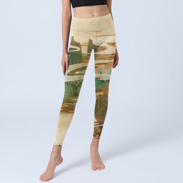 Buddha Stones Góry Chmury Mgła Drukuj Fitness Legginsy Damskie Spodnie do Jogi - image 6
