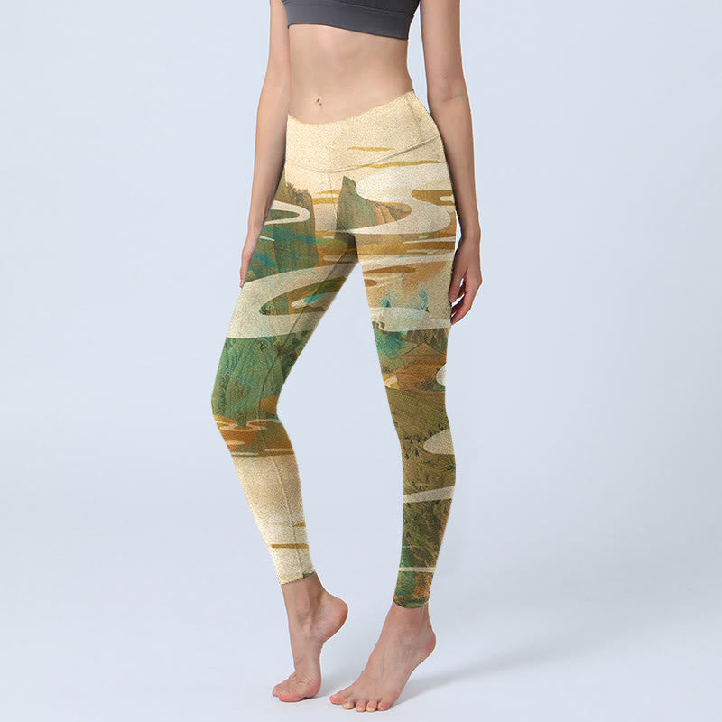 Buddha Stones Góry Chmury Mgła Drukuj Fitness Legginsy Damskie Spodnie do Jogi - Cytrynowe Szyfony - US18, UK/AU22, EU50 (4XL) - image 1