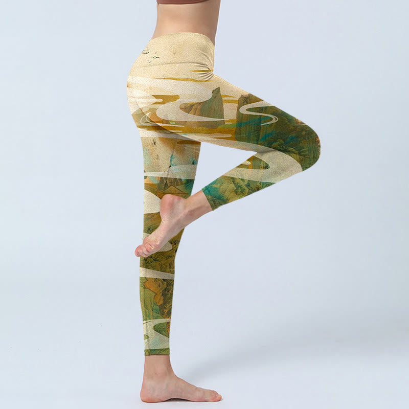 Buddha Stones Góry Chmury Mgła Drukuj Fitness Legginsy Damskie Spodnie do Jogi - image 3