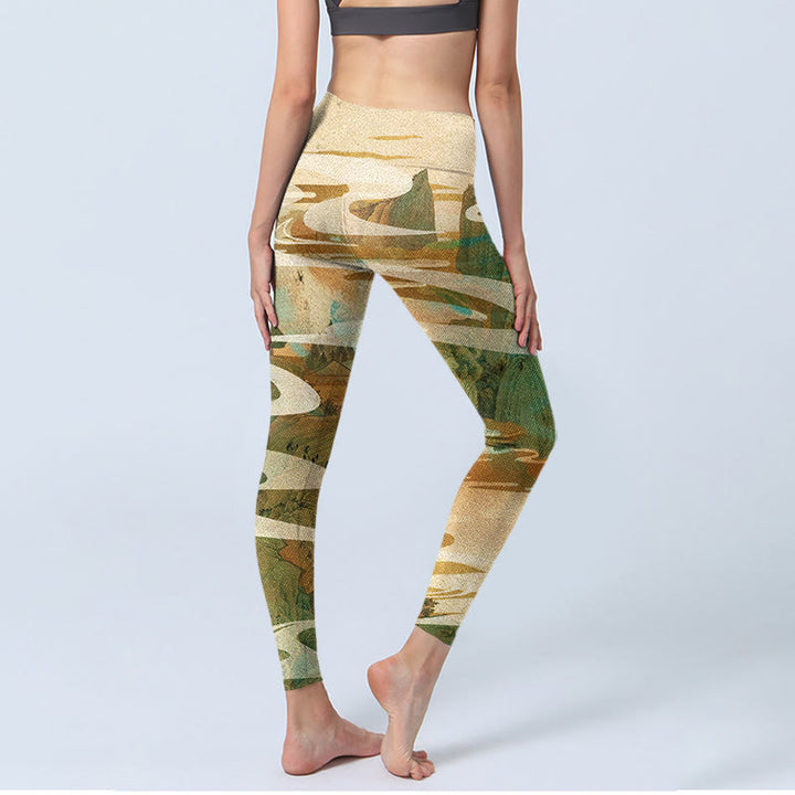 Buddha Stones Góry Chmury Mgła Drukuj Fitness Legginsy Damskie Spodnie do Jogi - image 5