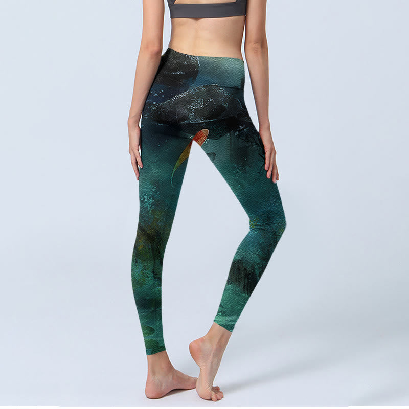 Buddha Stones Staw Koi Ryby Skały Drukuj Sportowe Legginsy Damskie Spodnie Do Jogi - image 4