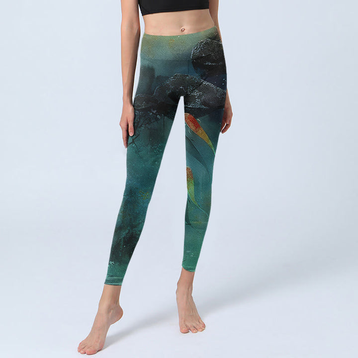 Buddha Stones Staw Koi Ryby Skały Drukuj Sportowe Legginsy Damskie Spodnie Do Jogi - image 5