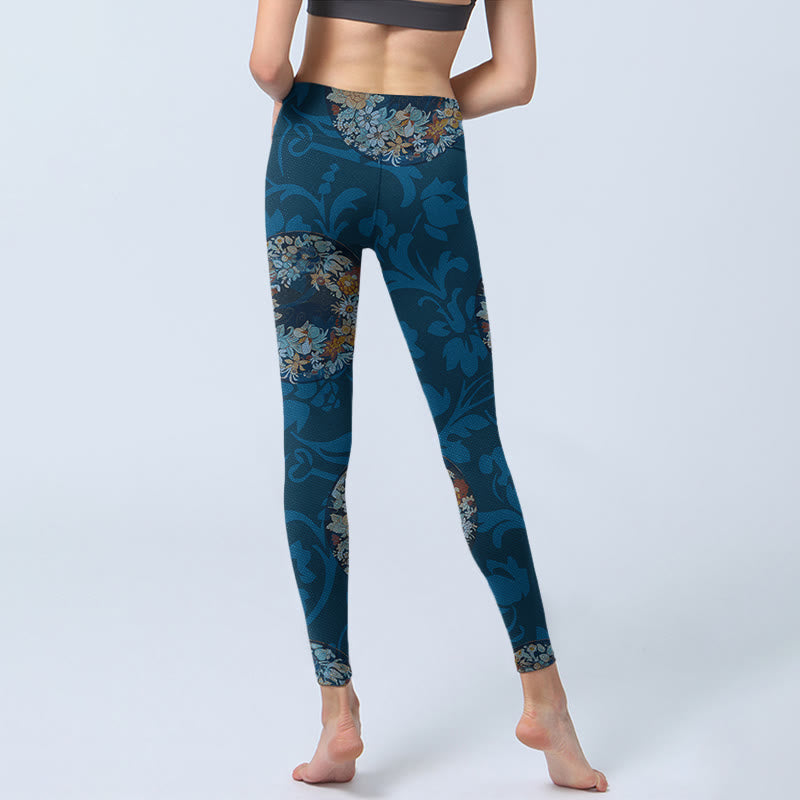 Buddha Stones Ciemnoniebieskie Kwiaty W Rozkwicie Nadruk Sportowe Legginsy Damskie Spodnie Do Jogi - image 7