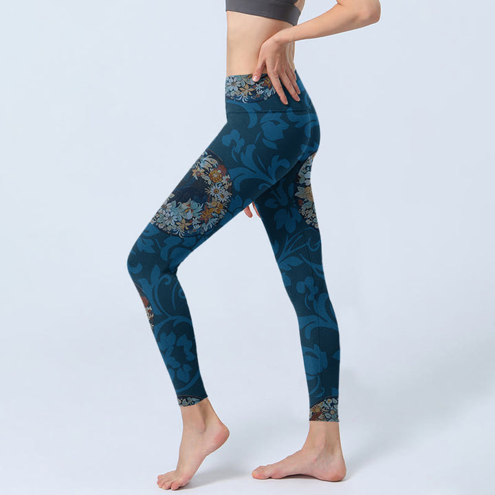 Buddha Stones Ciemnoniebieskie Kwiaty W Rozkwicie Nadruk Sportowe Legginsy Damskie Spodnie Do Jogi - image 3