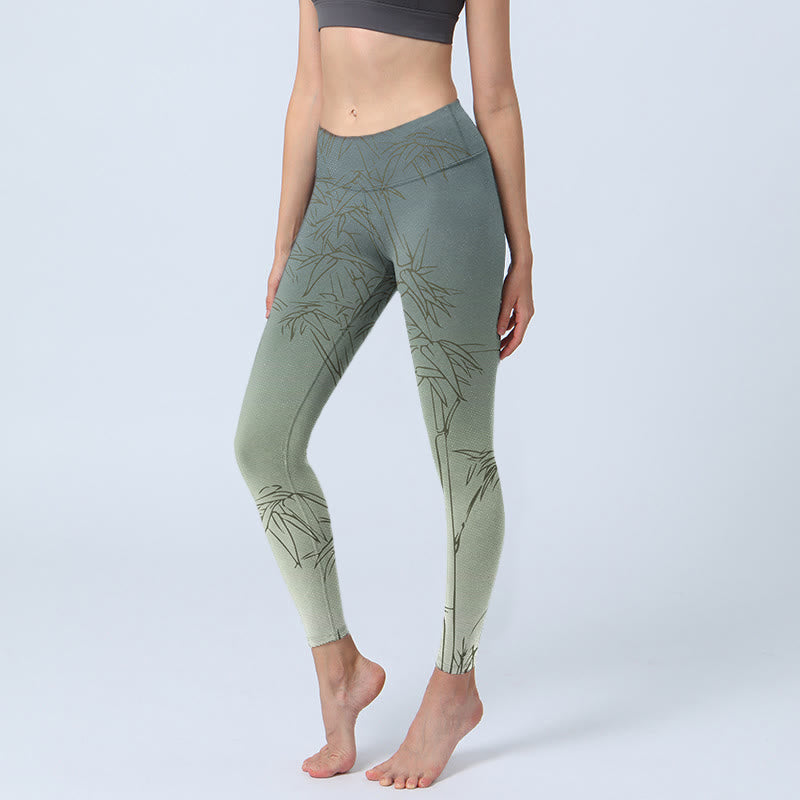 Buddha Stones Bambusowe Liście Szkic Nadruk Sportowe Legginsy Damskie Spodnie Do Jogi - Gainsboro - US18, UK/AU22, EU50 (4XL) - image 0