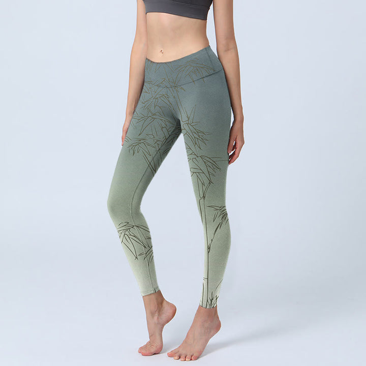 Buddha Stones Bambusowe Liście Szkic Nadruk Sportowe Legginsy Damskie Spodnie Do Jogi - Gainsboro - US18, UK/AU22, EU50 (4XL) - image 0