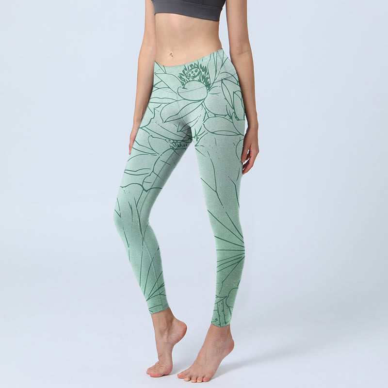 Legginsy sportowe damskie do jogi z nadrukiem kwiatów lotosu w kolorze zielonym Buddha Stones - DarkSeaGreen - US18, UK/AU22, EU50 (4XL) - image 1