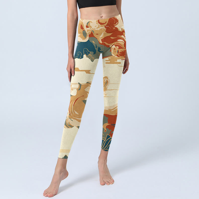 Buddha Stones Kolorowe Chmury Nadruk Fitness Legginsy Damskie Spodnie Do Jogi