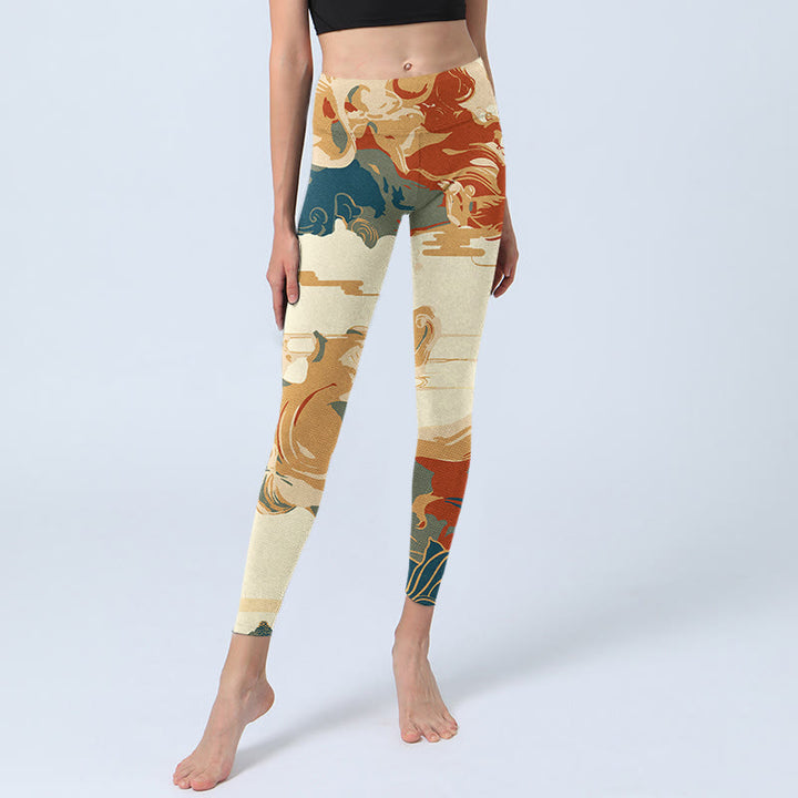 Buddha Stones Kolorowe Chmury Nadruk Fitness Legginsy Damskie Spodnie Do Jogi