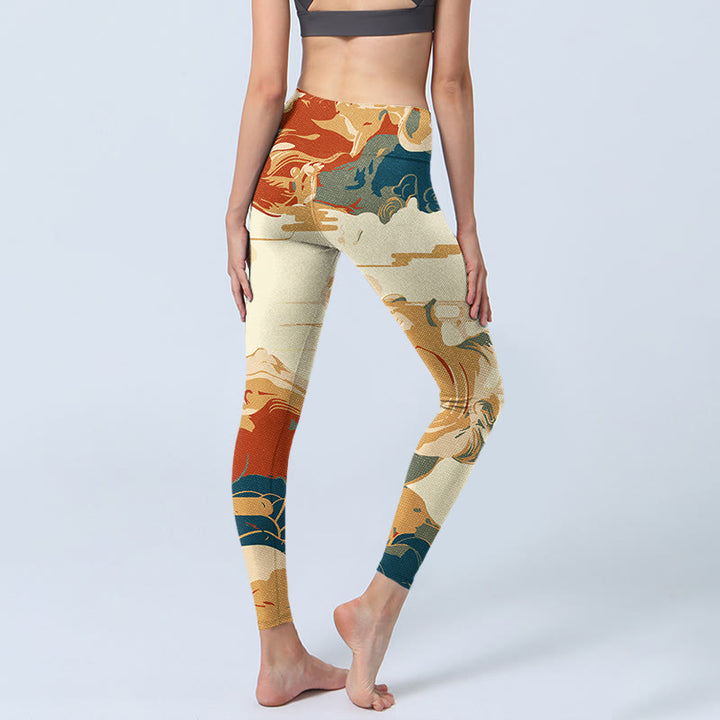 Buddha Stones Kolorowe Chmury Nadruk Fitness Legginsy Damskie Spodnie Do Jogi