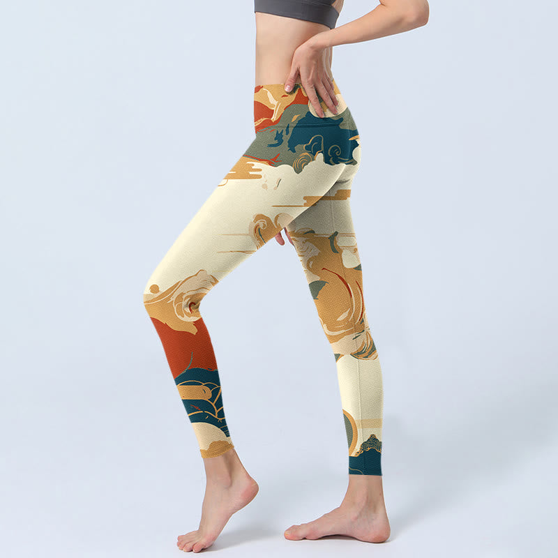 Buddha Stones Kolorowe Chmury Nadruk Fitness Legginsy Damskie Spodnie Do Jogi