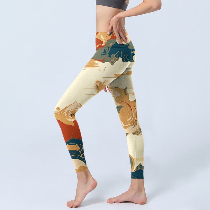 Buddha Stones Kolorowe Chmury Nadruk Fitness Legginsy Damskie Spodnie Do Jogi