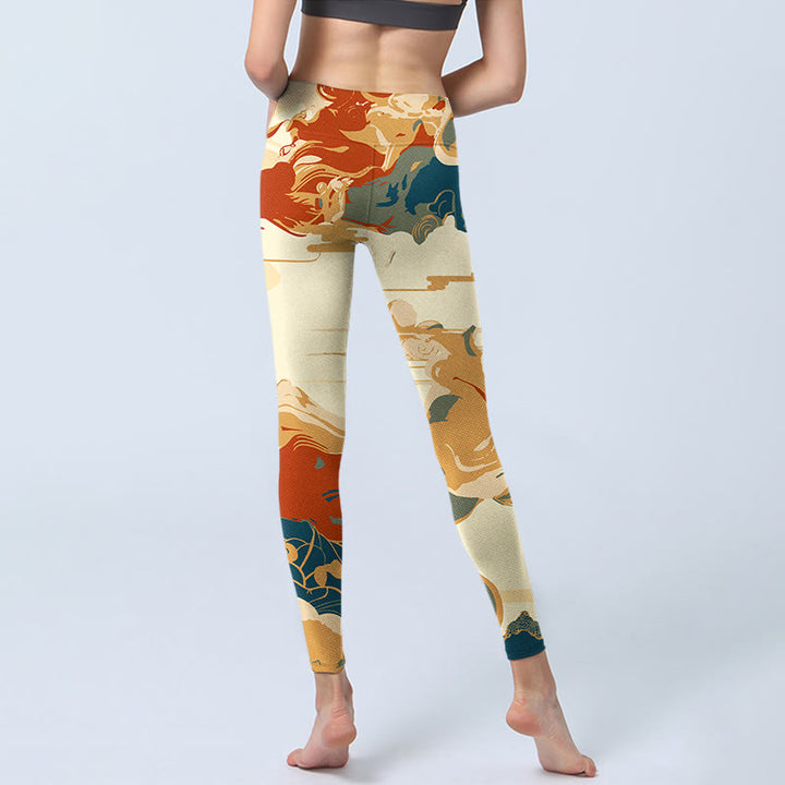 Buddha Stones Kolorowe Chmury Nadruk Fitness Legginsy Damskie Spodnie Do Jogi