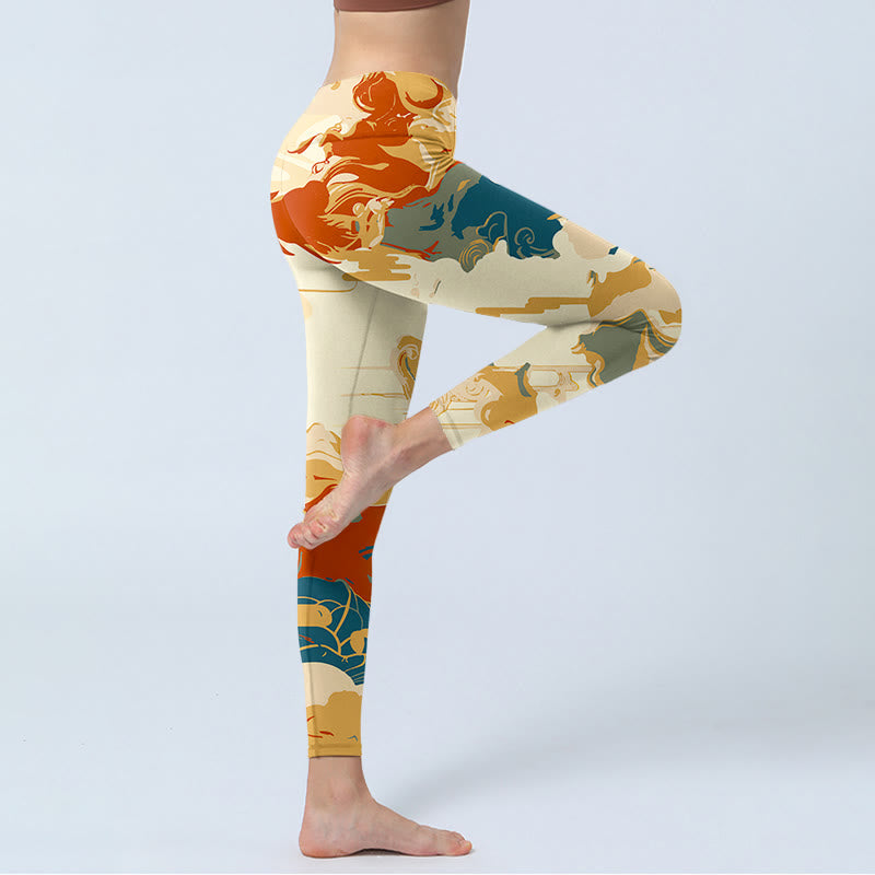 Buddha Stones Kolorowe Chmury Nadruk Fitness Legginsy Damskie Spodnie Do Jogi - image 3