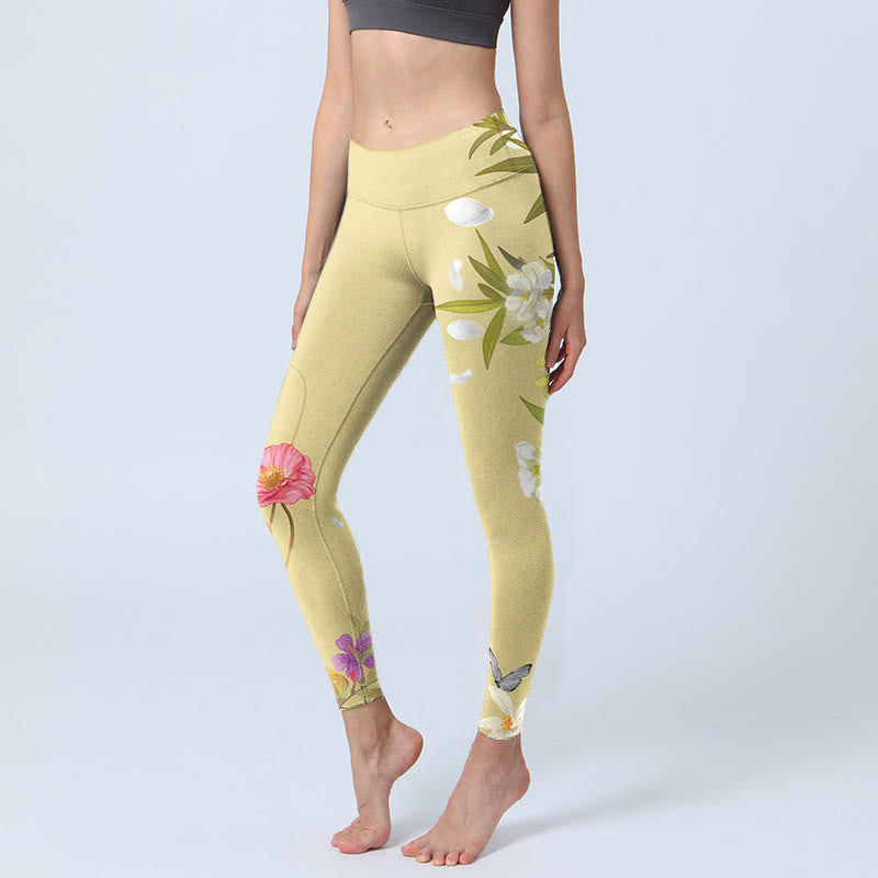 Buddha Stones Kwiaty Rośliny Motyl Nadruk Fitness Legginsy Damskie Spodnie Do Jogi - For - US18, UK/AU22, EU50 (4XL) - image 1