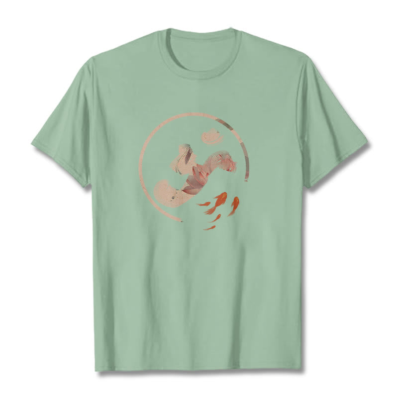 Koszulka z bawełny Buddha Stones OM Lotus Koi Fish - PaleGreen - 2XL - image 15