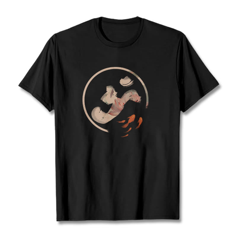 Koszulka z bawełny Buddha Stones OM Lotus Koi Fish - Czarny - 2XL - image 5