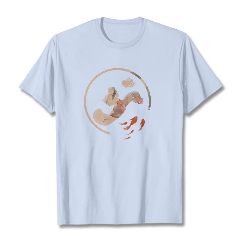 Koszulka z bawełny Buddha Stones OM Lotus Koi Fish - Jasnoniebieski - 2XL - image 19