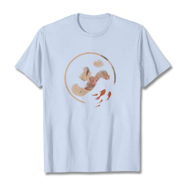 Koszulka z bawełny Buddha Stones OM Lotus Koi Fish - Jasnoniebieski - 2XL - image 19