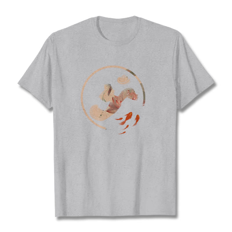 Koszulka z bawełny Buddha Stones OM Lotus Koi Fish - Jasnoszary - 2XL - image 20