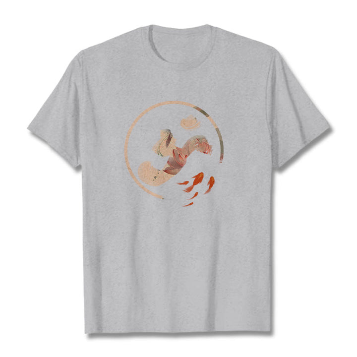 Koszulka z bawełny Buddha Stones OM Lotus Koi Fish - Jasnoszary - 2XL - image 20