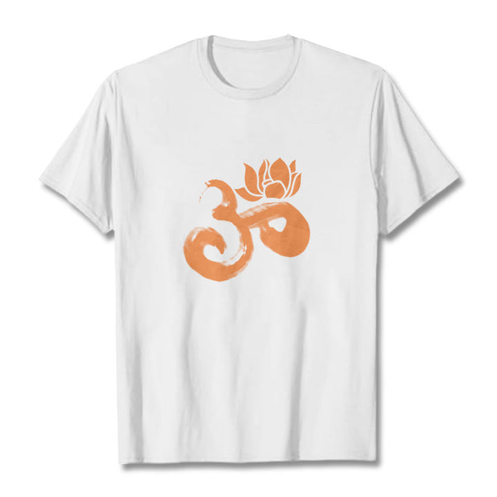 Koszulka z bawełny Buddha Stones OM Lotus Flower - Biały - 2XL - image 3