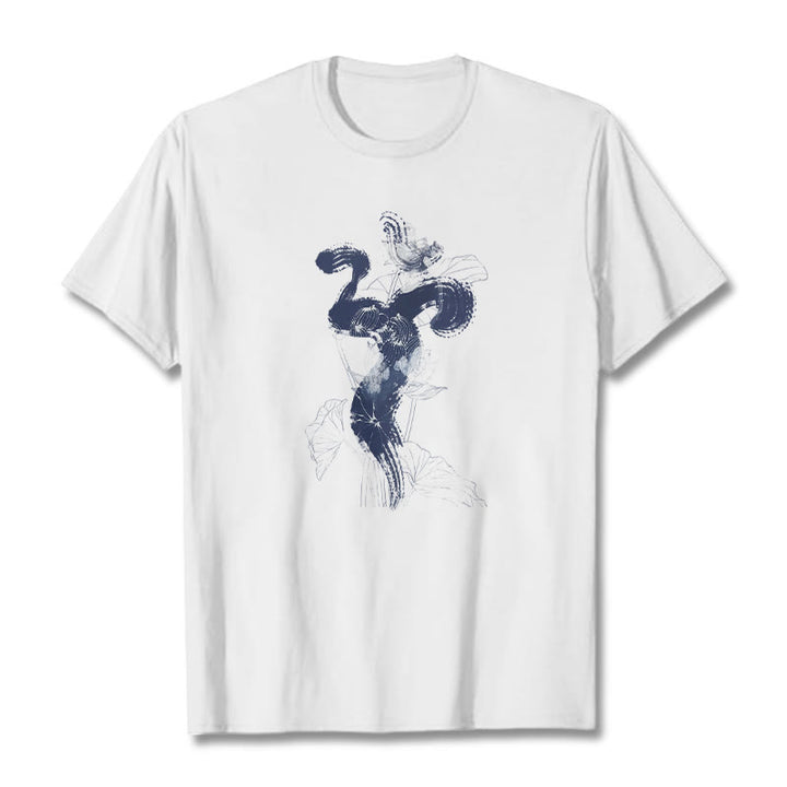 Buddha Stones OM Kwiat Lotosu Tło Bawełniana Koszulka T-shirt - Biały - 2XL - image 0