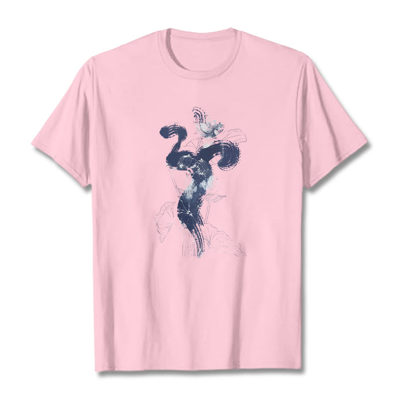 Buddha Stones OM Kwiat Lotosu Tło Bawełniana Koszulka T-shirt - Jasnoróżowy - 2XL - image 12