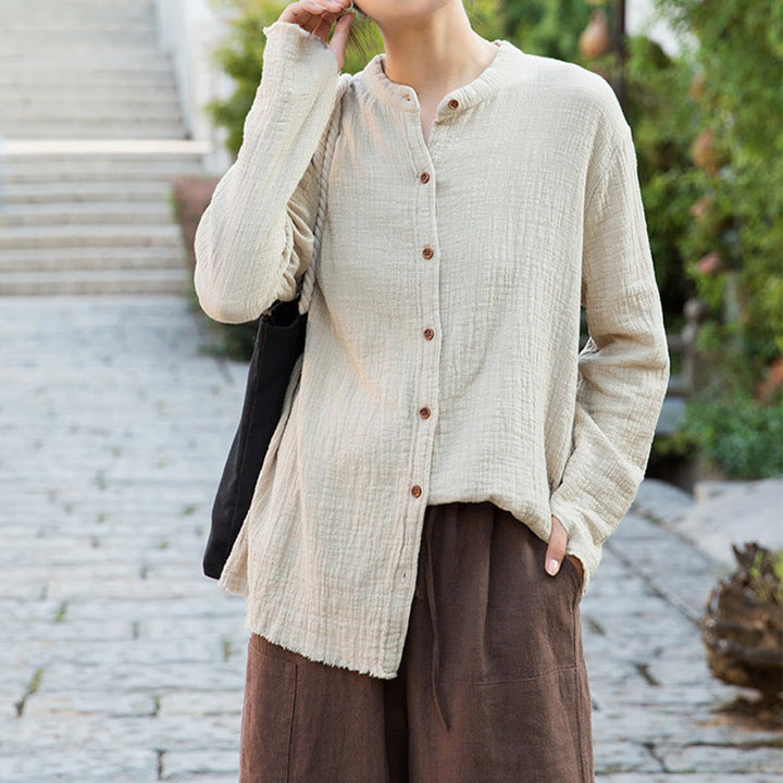 Buddha Stones Literackie Artystyczne Dwuwarstwowe Piaskowanie Bawełniane Lniane Ubrania - image 4