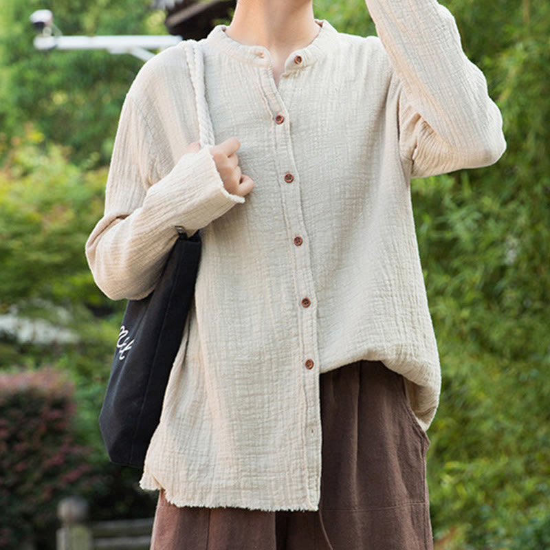 Buddha Stones Literackie Artystyczne Dwuwarstwowe Piaskowanie Bawełniane Lniane Ubrania - image 2