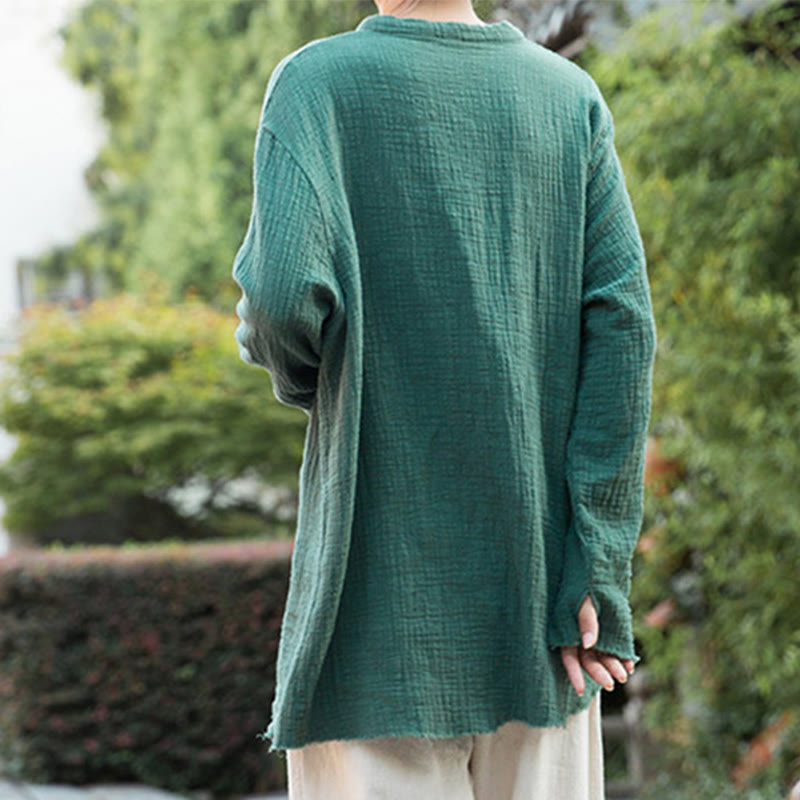 Buddha Stones Literackie Artystyczne Dwuwarstwowe Piaskowanie Bawełniane Lniane Ubrania - image 35