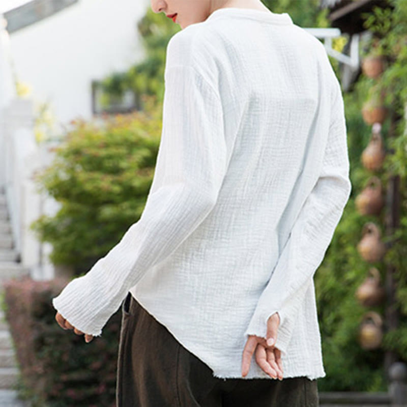 Buddha Stones Literackie Artystyczne Dwuwarstwowe Piaskowanie Bawełniane Lniane Ubrania - image 24