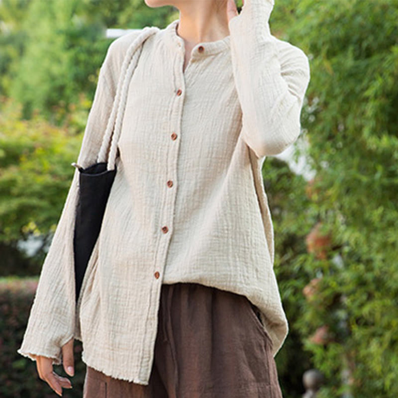 Buddha Stones Literackie Artystyczne Dwuwarstwowe Piaskowanie Bawełniane Lniane Ubrania - image 6