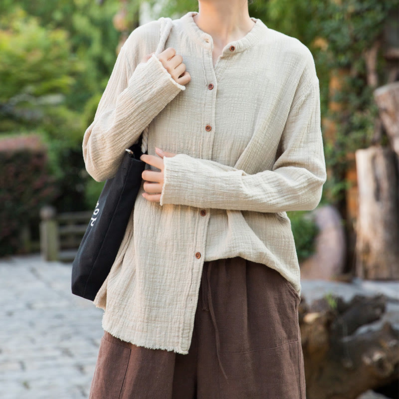 Buddha Stones Literackie Artystyczne Dwuwarstwowe Piaskowanie Bawełniane Lniane Ubrania - image 1