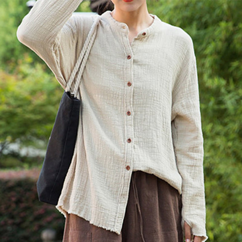 Buddha Stones Literackie Artystyczne Dwuwarstwowe Piaskowanie Bawełniane Lniane Ubrania - image 7