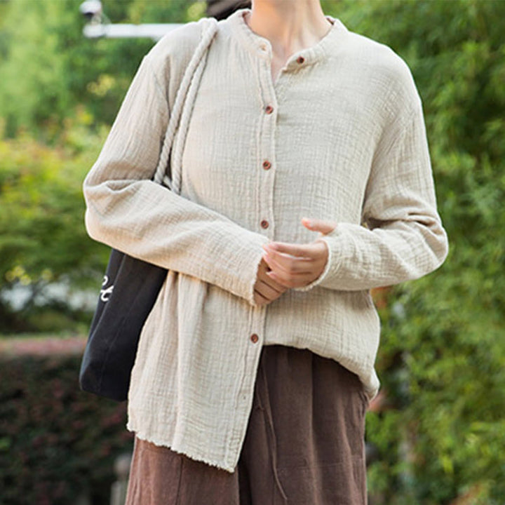 Buddha Stones Literackie Artystyczne Dwuwarstwowe Piaskowanie Bawełniane Lniane Ubrania - image 8