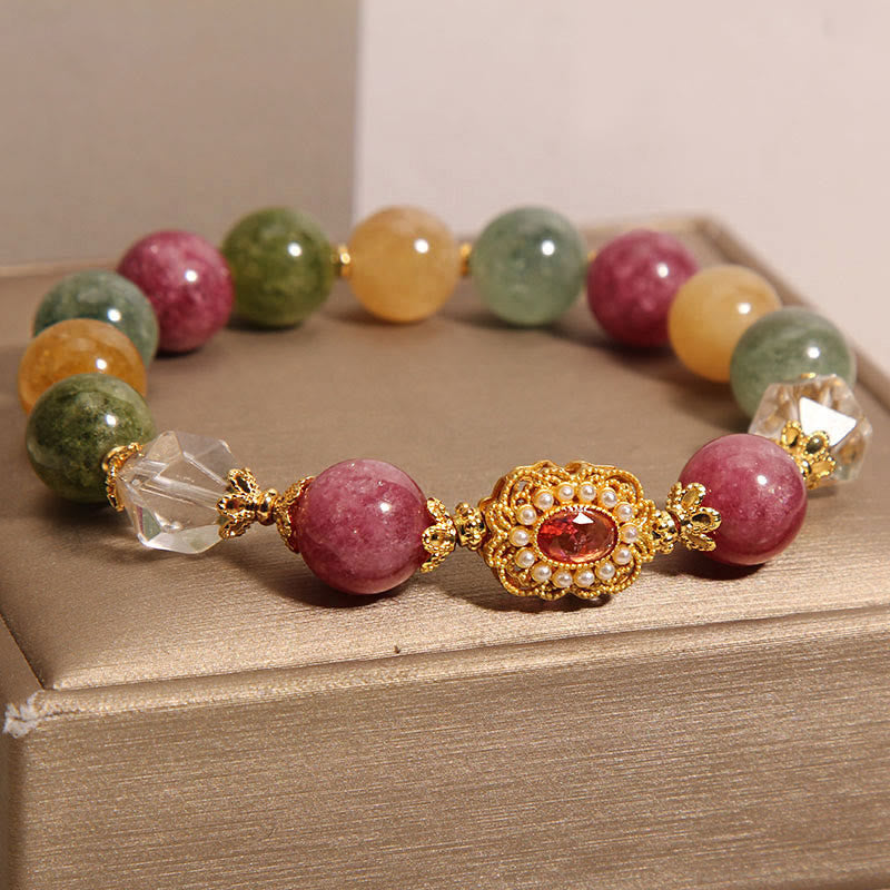 Buddha Stones Turmalin Perła Różowy Kryształ Biały Kryształ Bransoletka Mądrości