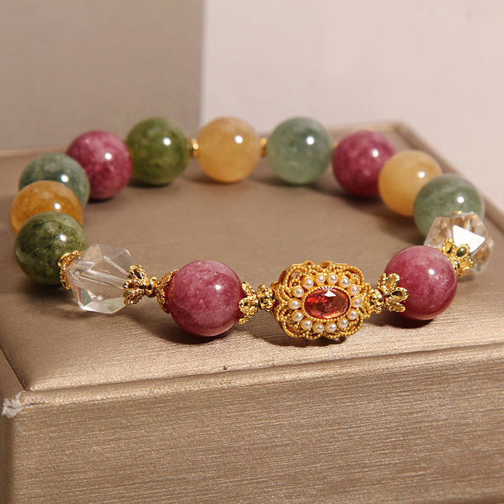 Buddha Stones Turmalin Perła Różowy Kryształ Biały Kryształ Bransoletka Mądrości
