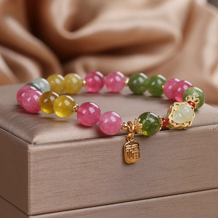 Bransoletka z Buddha Stones, turmalinem i charakterem Fu Love
