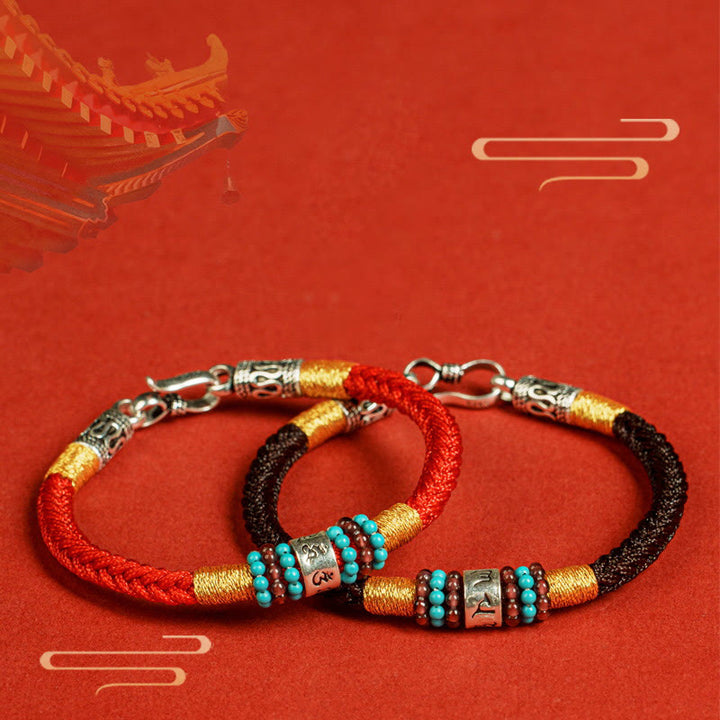 Buddha Stones Czerwony Sznur Czarny Sznur Sześć Prawdziwych Słów Bransoletka Połączenie Srebra Sterlingowego 925 - image 0