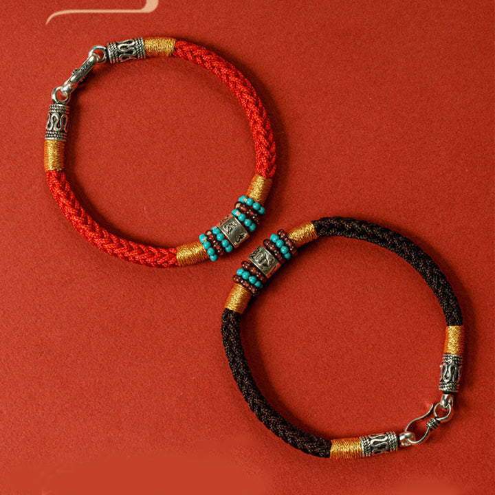 Buddha Stones Czerwony Sznur Czarny Sznur Sześć Prawdziwych Słów Bransoletka Połączenie Srebra Sterlingowego 925 - image 16