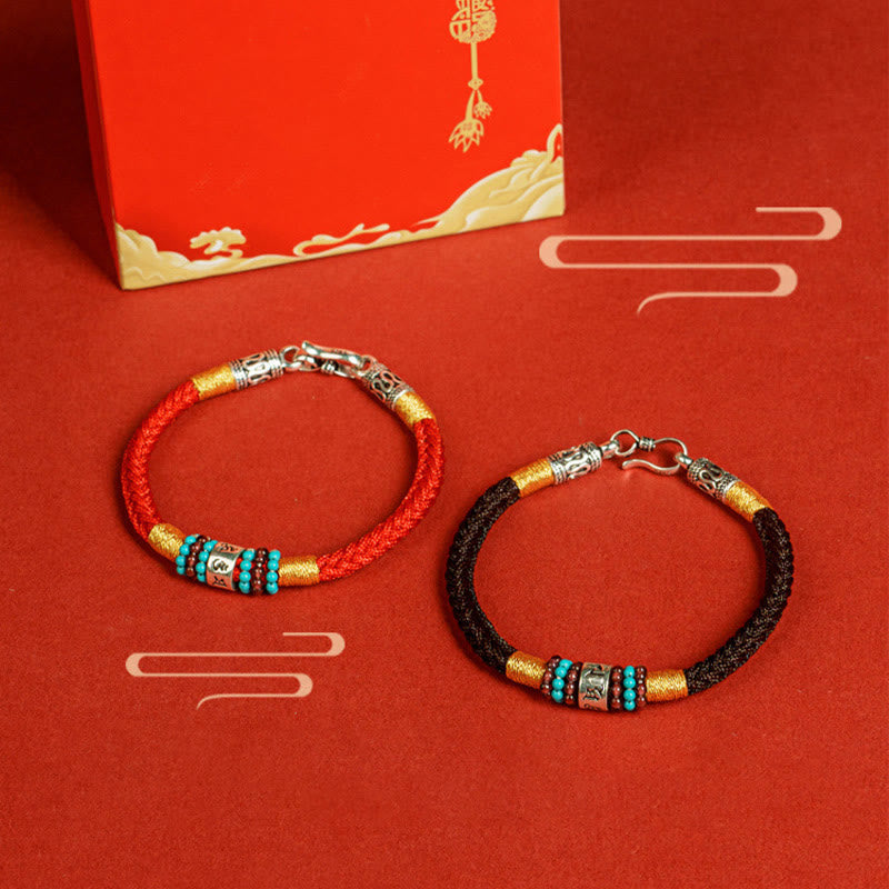 Buddha Stones Czerwony Sznur Czarny Sznur Sześć Prawdziwych Słów Bransoletka Połączenie Srebra Sterlingowego 925 - image 17