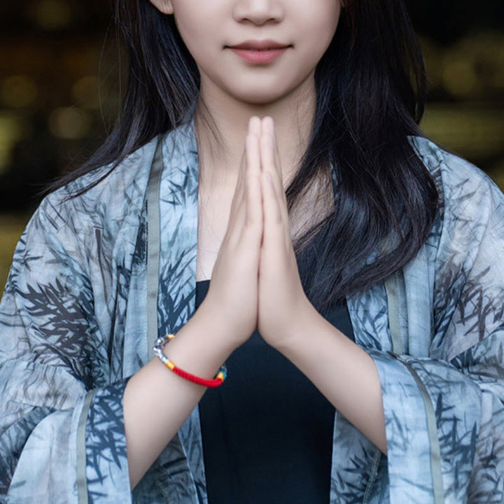 Buddha Stones Czerwony Sznur Czarny Sznur Sześć Prawdziwych Słów Bransoletka Połączenie Srebra Sterlingowego 925 - image 9