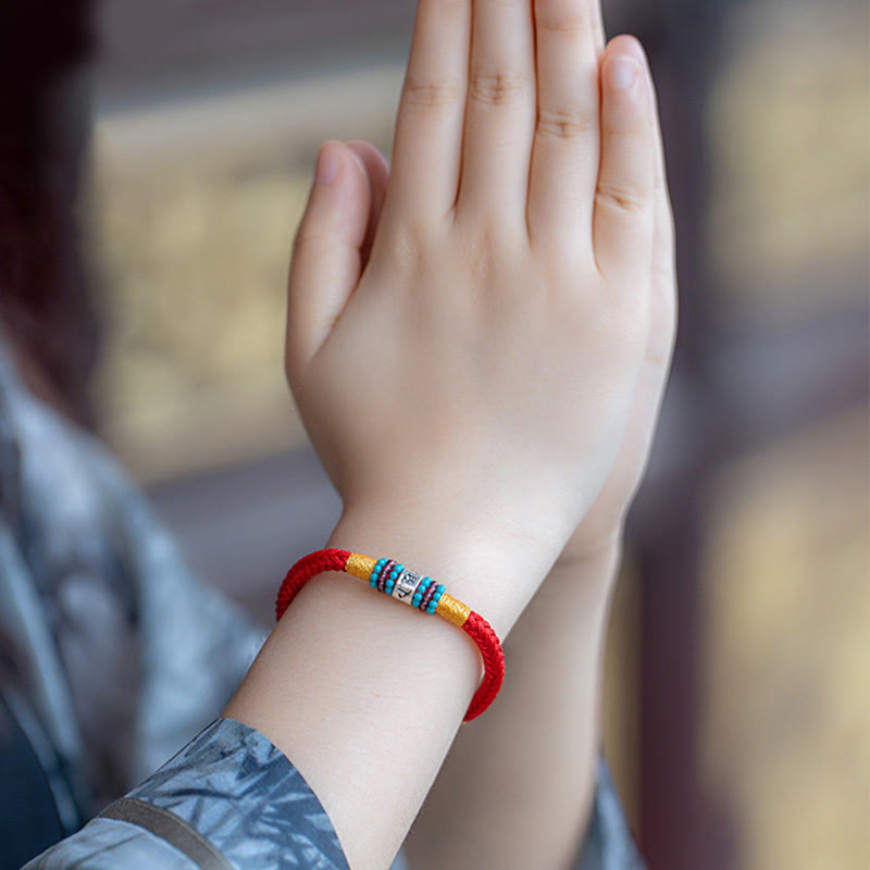 Buddha Stones Czerwony Sznur Czarny Sznur Sześć Prawdziwych Słów Bransoletka Połączenie Srebra Sterlingowego 925 - image 11