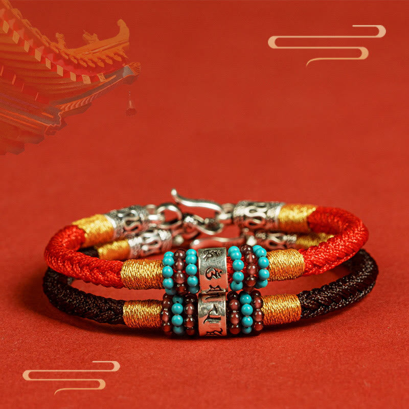 Buddha Stones Czerwony Sznur Czarny Sznur Sześć Prawdziwych Słów Bransoletka Połączenie Srebra Sterlingowego 925 - image 14